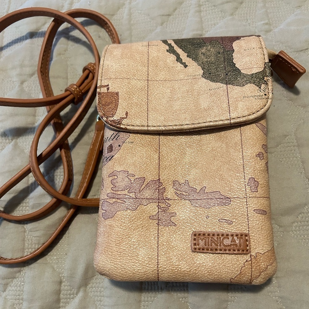 MINICAT World Map Faux Leather Bag Crossbody Small Travel​​​